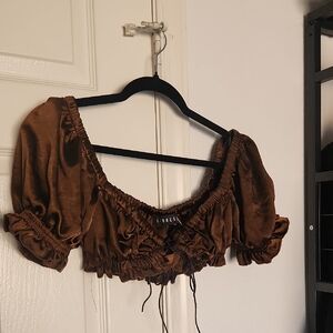 Lioness Brown Front Tie Crop Top Size XS